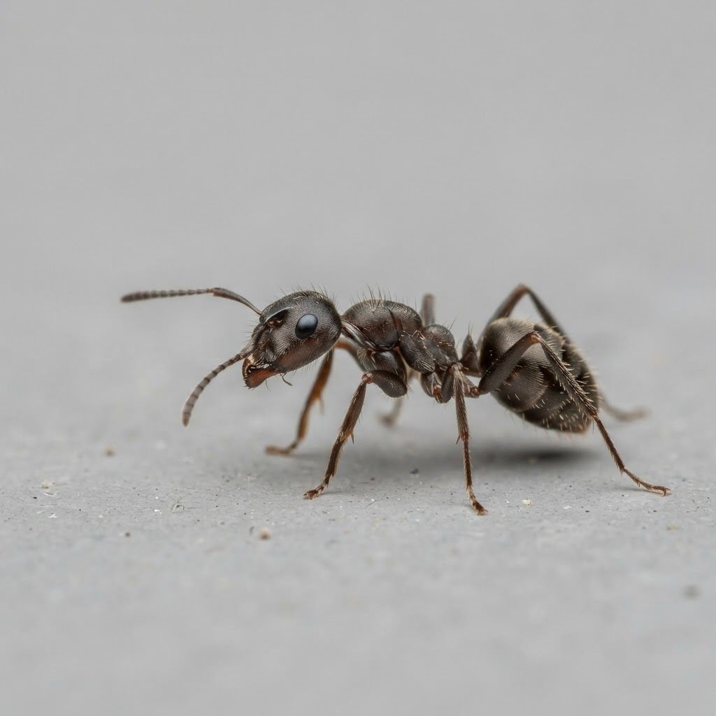 Close-up of a single ant on a pale surface, representing TexPest ant colony treatment.