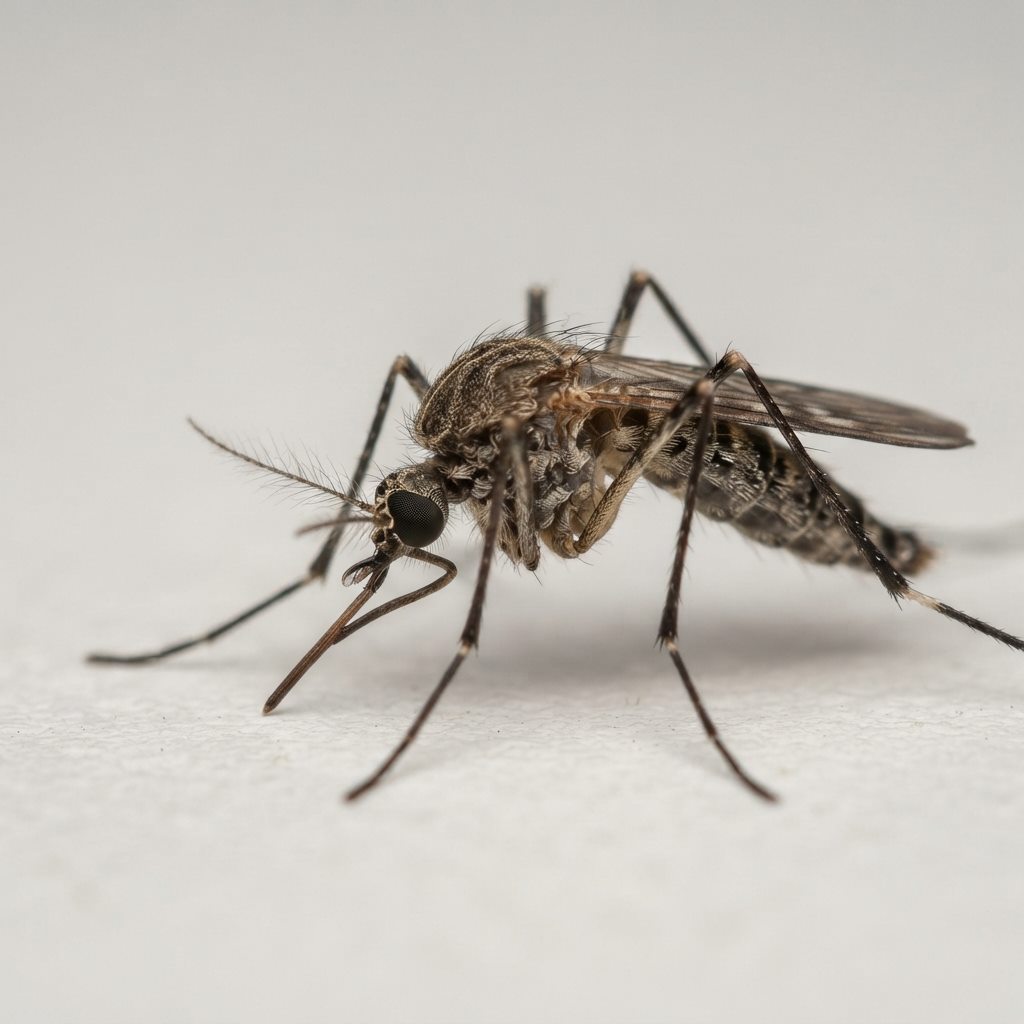 Close-up of a mosquito, representing TexPest seasonal fogging and breeding site mitigation.